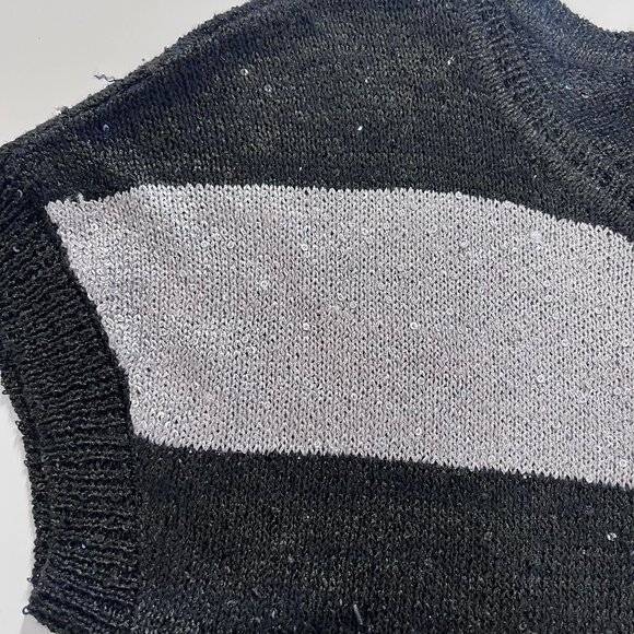 INC Black & Gray Striped Short Sleeve Sweater With Sequins - Picture 7 of 10